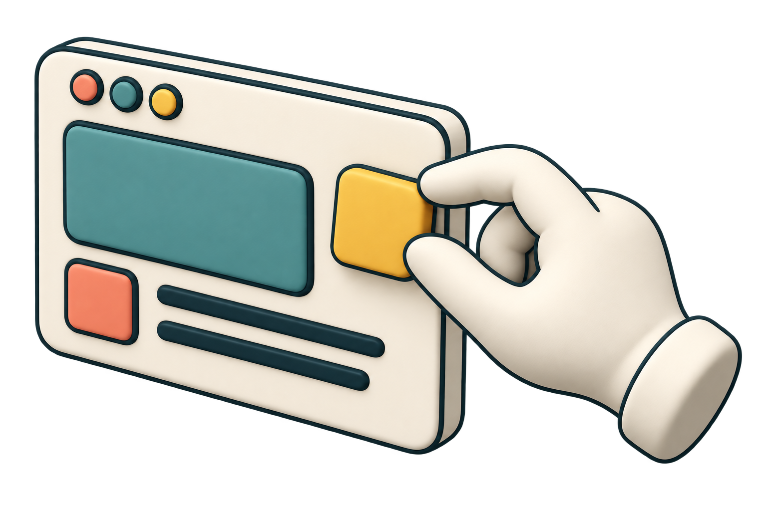 An illustrated hand adding a golden tile to a custom website